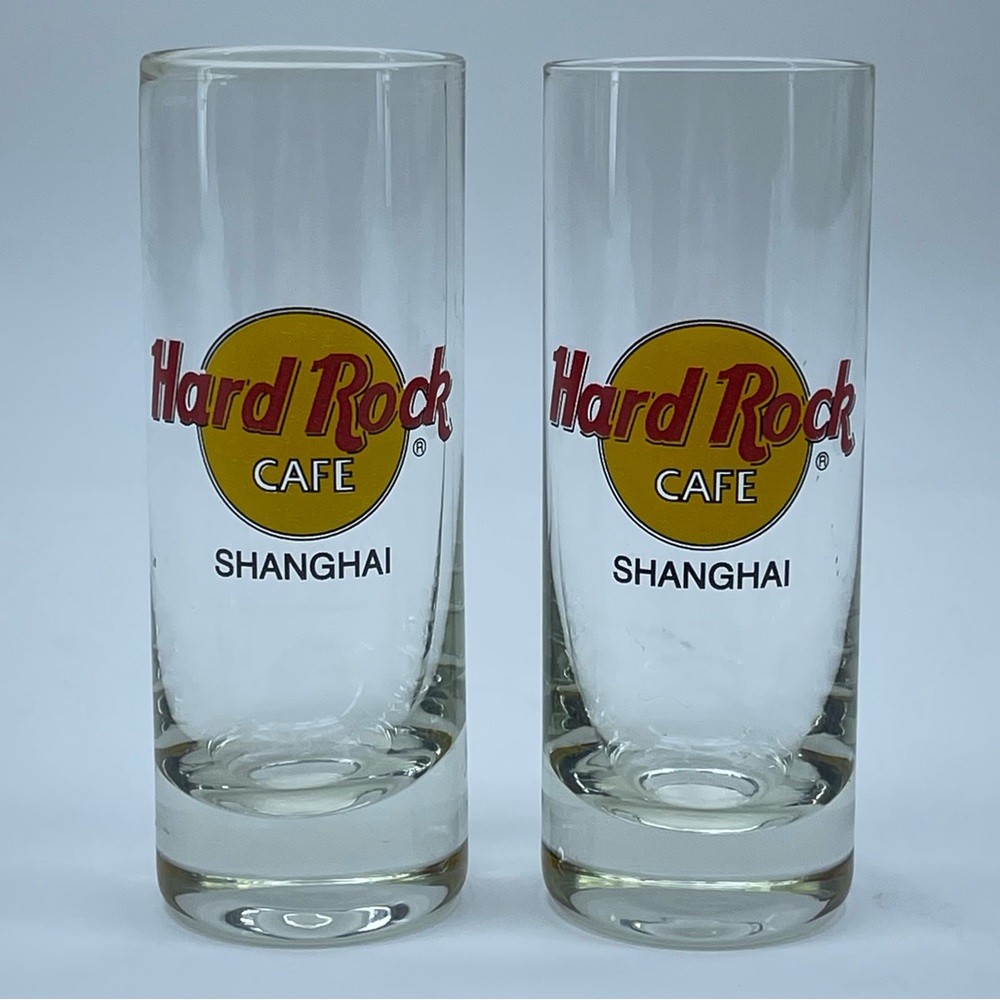 Hard Rock Cafe Double Shot Glass Set of 2 Shanghai  Barware Man Cave Kitchen
